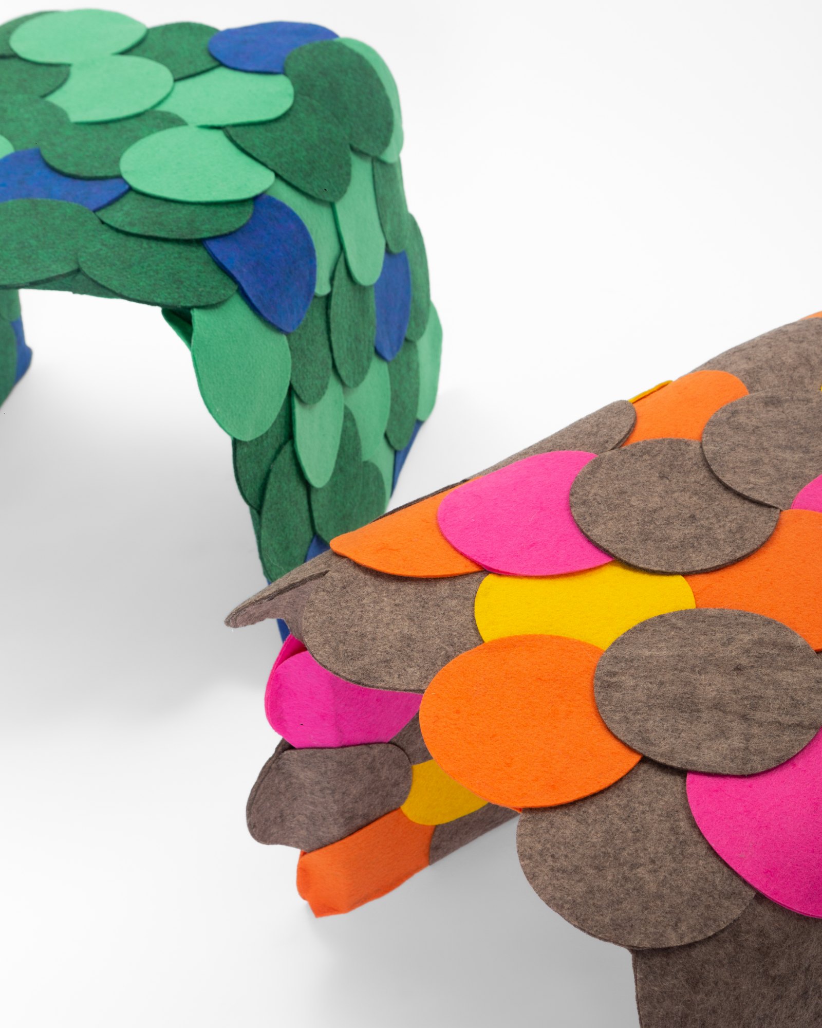 Escama stool, green and blue felt