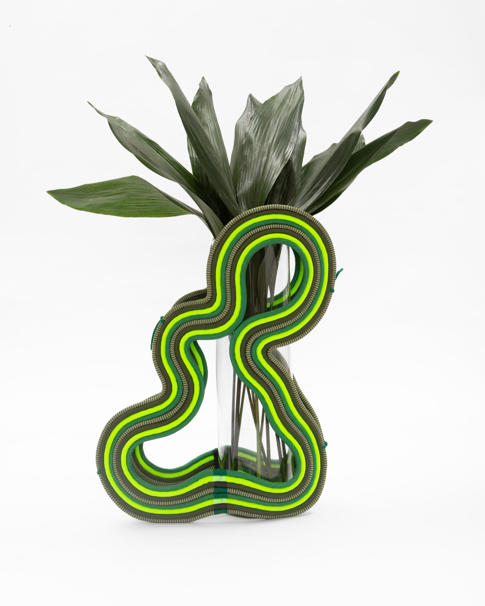Lava vase in green rope with foliage